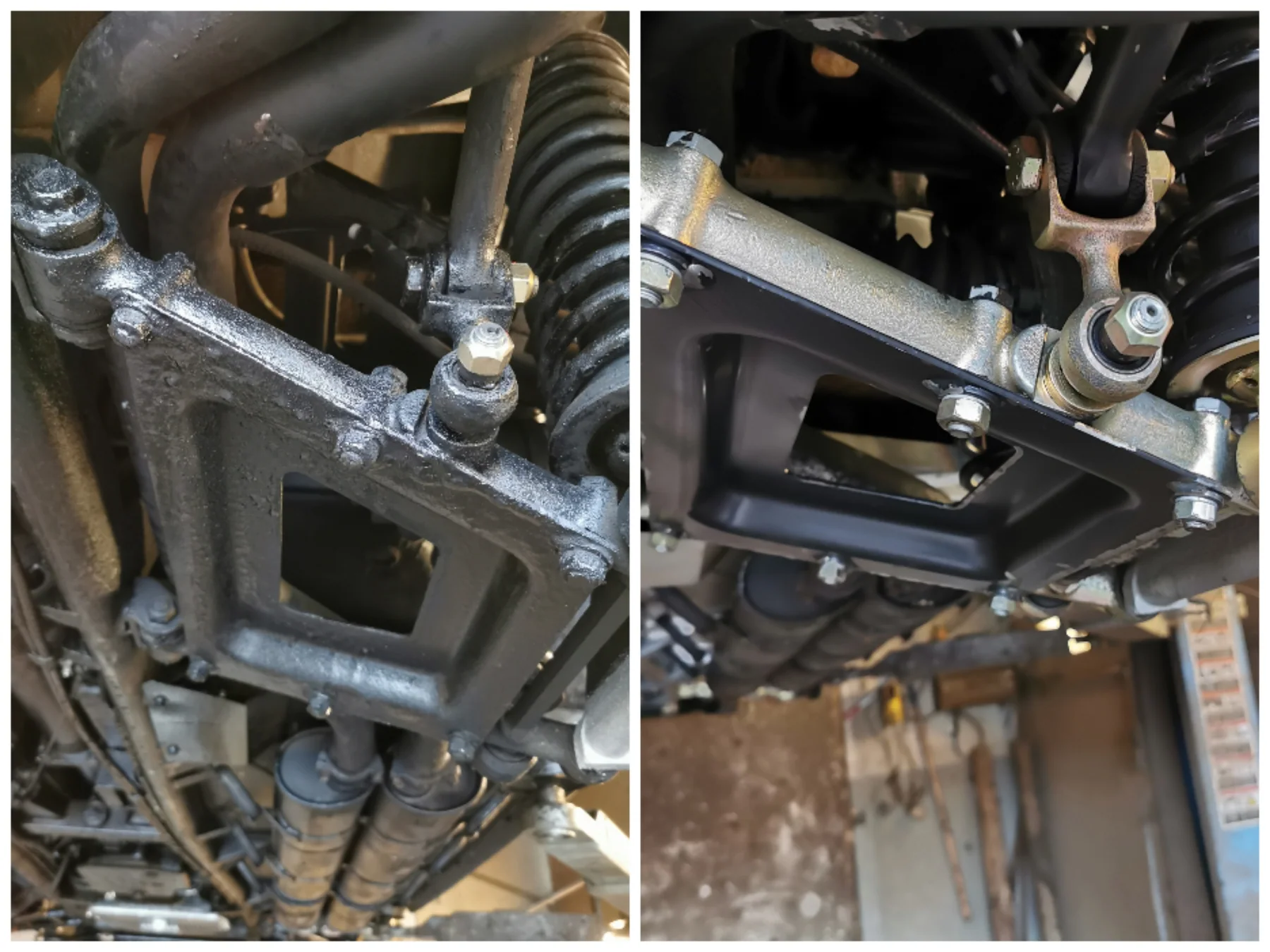 Fahrwerksteil vor und nach dem Trockeneisstrahlen